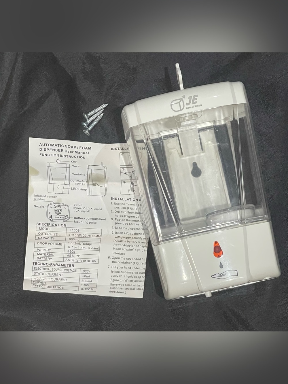 JE Make it Simple Automatic Touchless Soap Dispenser Clear - White